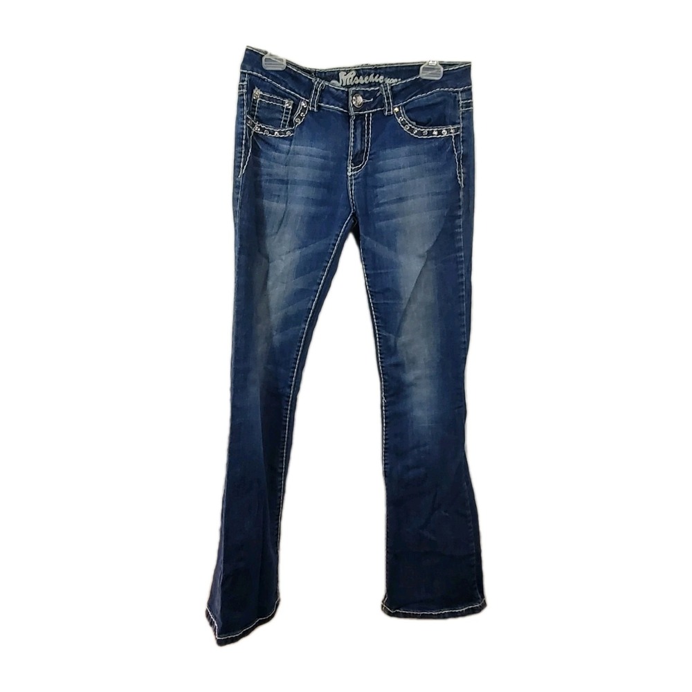 Miss Chic USA Jeans Womens Size 9 Bling Pockets Flare Ankle Blue